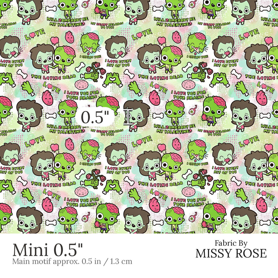 Design 872 Zombie Fabric Mini 0.5 inch print scale guide | Fabric by Missy Rose