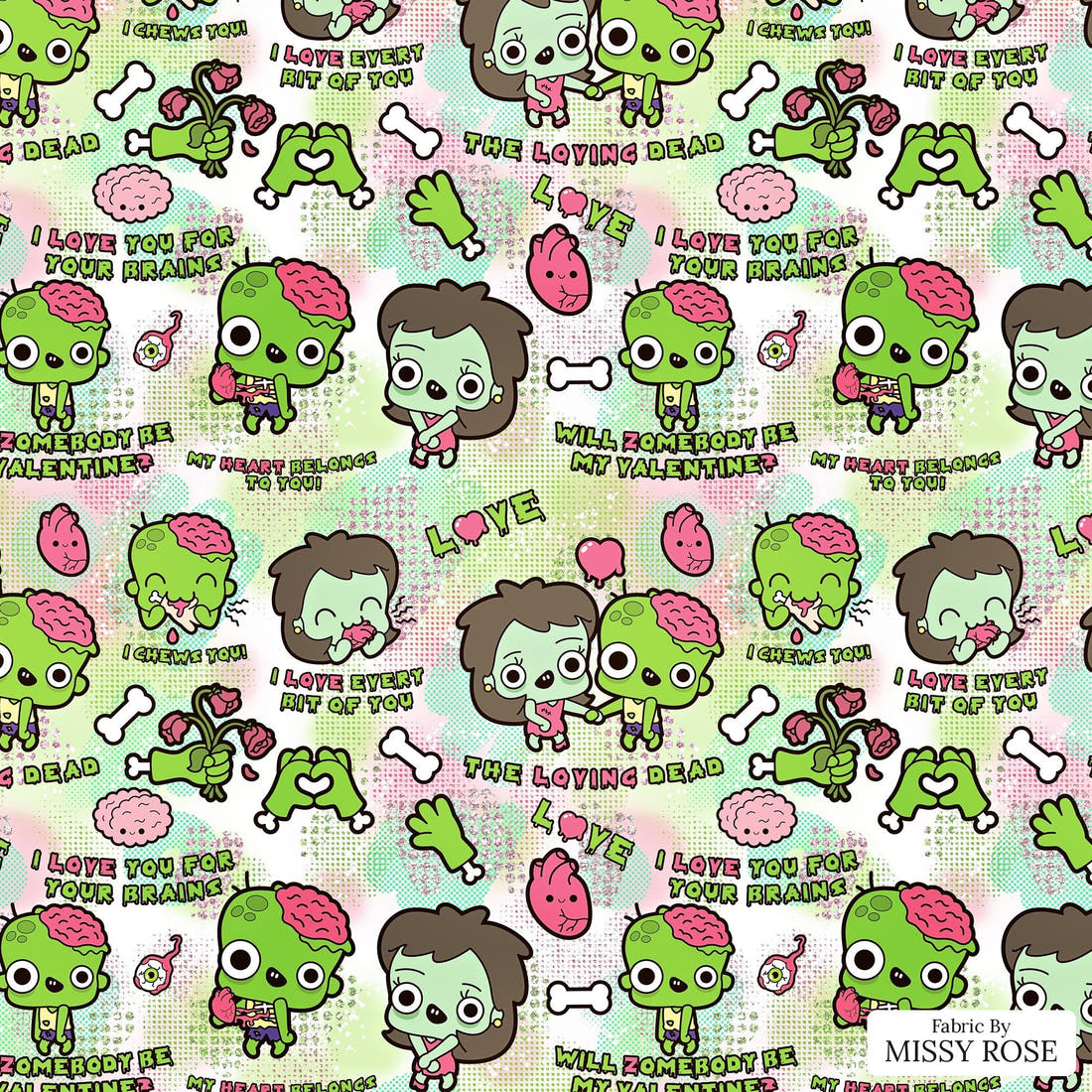 Design 872 Zombie Fabric - flat view of the print, zoom in for detail | Fabric by Missy Rose