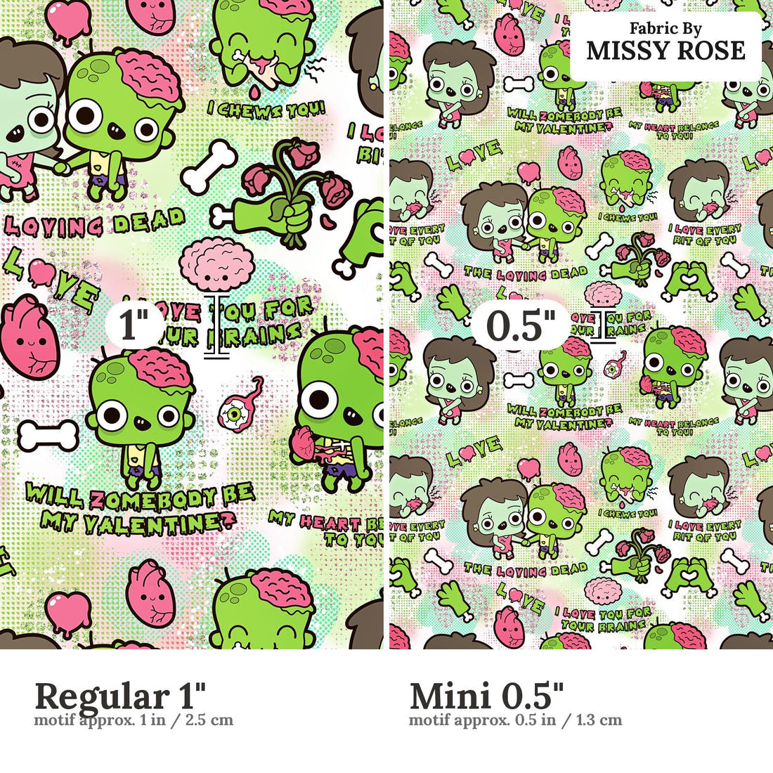 Design 872 Zombie Fabric size comparison - print scale | Fabric by Missy Rose