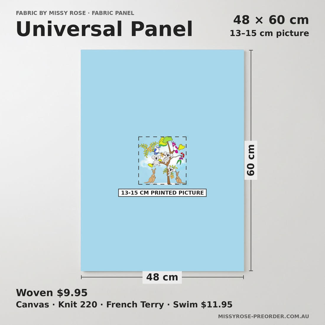 Design 873 Australian Animals Panel universal panel sizing – 13–15 cm printed picture on 48 × 60 cm fabric | Fabric by Missy Rose