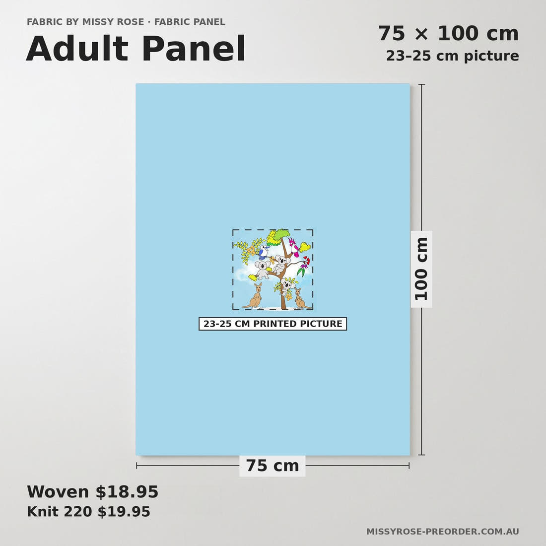Design 873 Australian Animals Panel adult panel sizing – 23–25 cm printed picture on 75 × 100 cm fabric | Fabric by Missy Rose