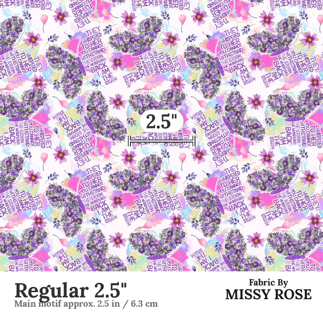 Design 874 Butterfly Fabric Regular 2.5" - print scale | Fabric by Missy Rose