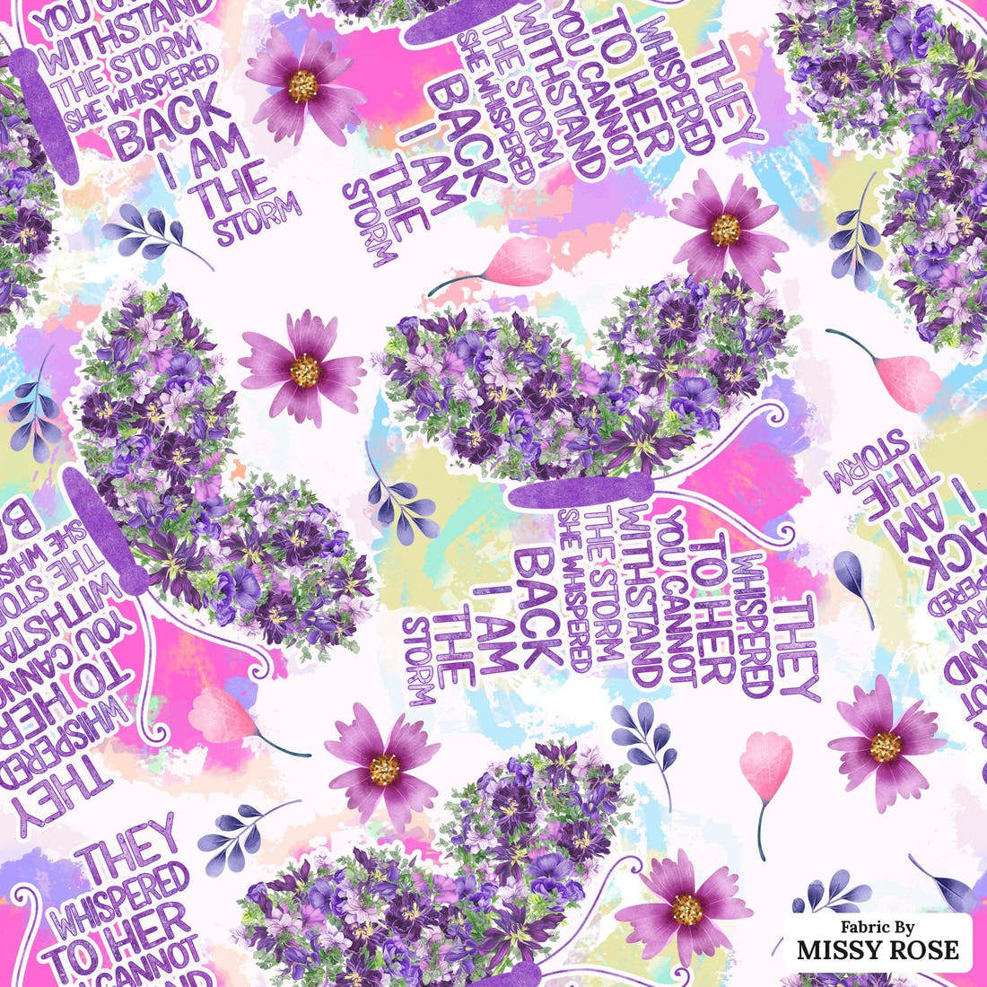 Design 874 Butterfly Fabric - flat view of the print, zoom in for detail | Fabric by Missy Rose