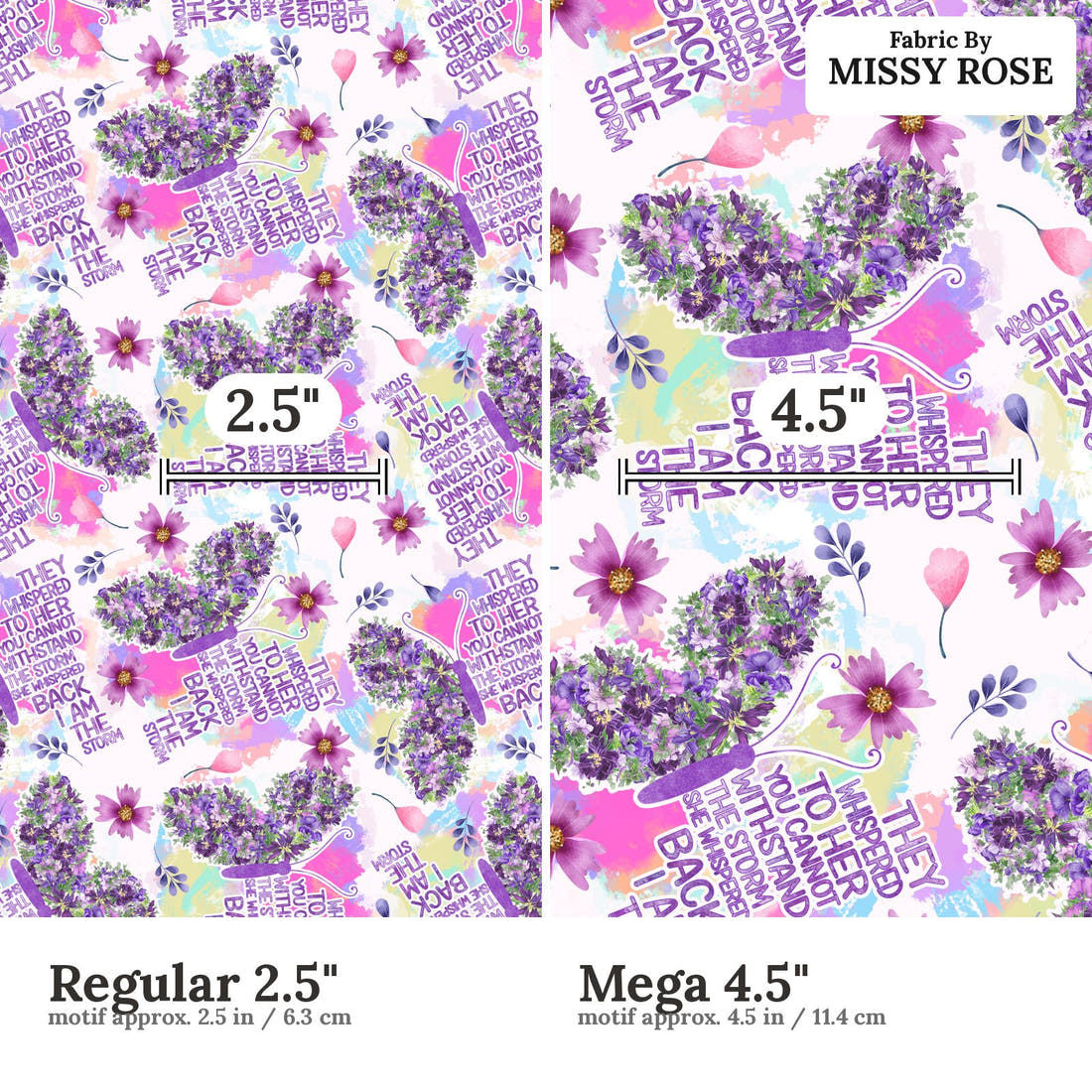 Design 874 Butterfly Fabric size comparison - print scale | Fabric by Missy Rose