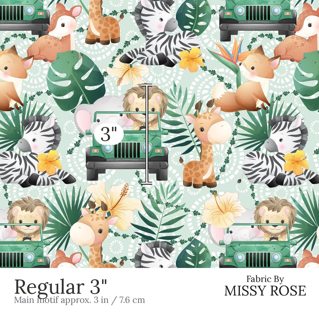 Design 875 Safari Animals Fabric Regular 3 inch print scale guide | Fabric by Missy Rose