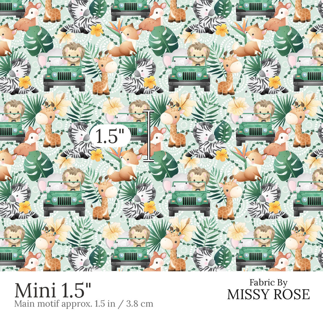 Design 875 Safari Animals Fabric Mini 1.5 inch print scale guide | Fabric by Missy Rose