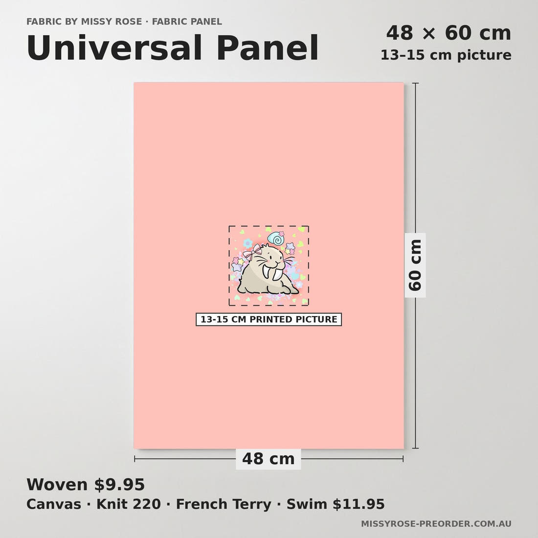 Design 876 Sea Lion Panel universal panel sizing – 13–15 cm printed picture on 48 × 60 cm fabric | Fabric by Missy Rose