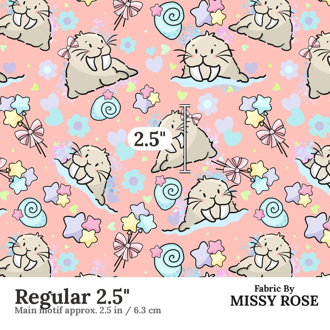 Design 876 Sea Lion Fabric Regular 2.5" - print scale | Fabric by Missy Rose