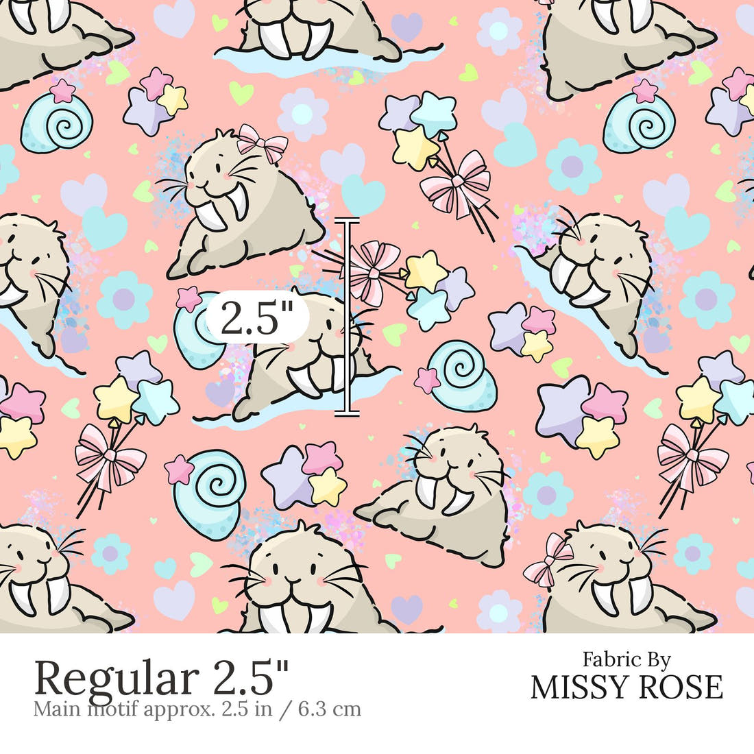 Design 876 Sea Lion Fabric Regular 2.5 inch print scale guide | Fabric by Missy Rose