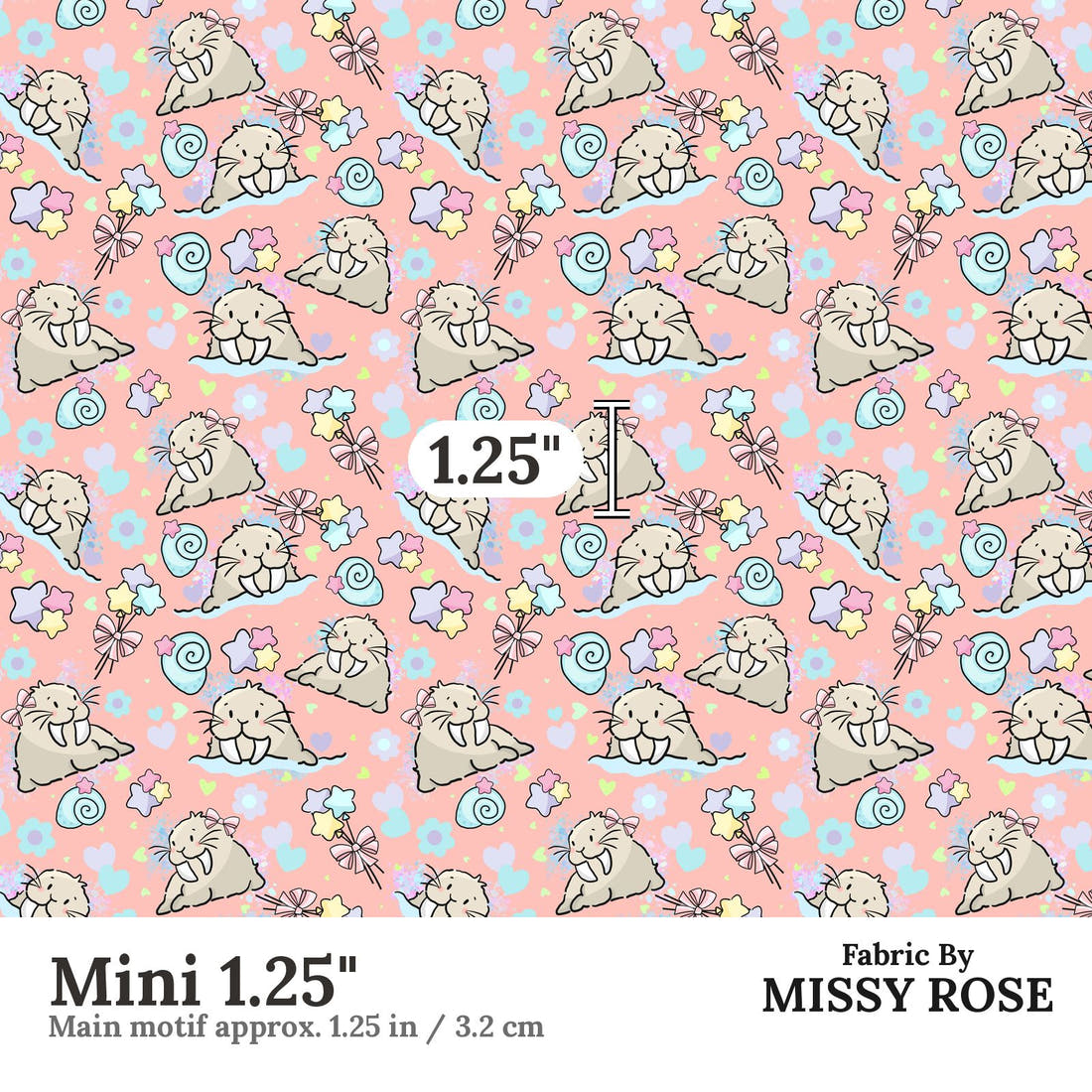 Design 876 Sea Lion Fabric Mini 1.25" - print scale | Fabric by Missy Rose
