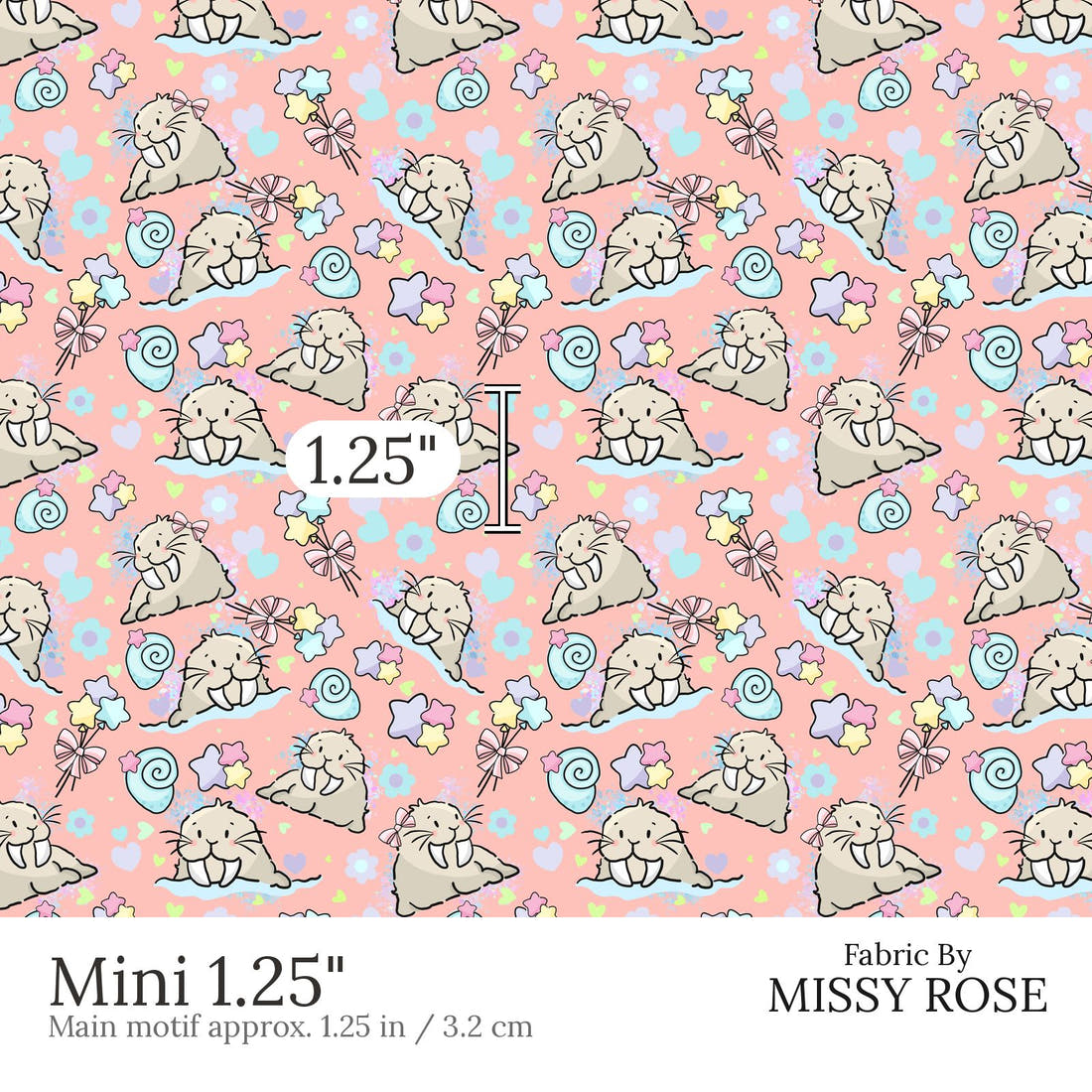 Design 876 Sea Lion Fabric Mini 1.25 inch print scale guide | Fabric by Missy Rose