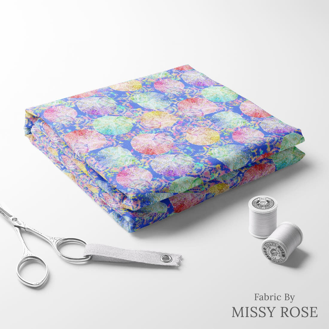 Design 877 Peacock Fabric folded fabric stack with matching thread – pre-order fabric Australia | Fabric by Missy Rose
