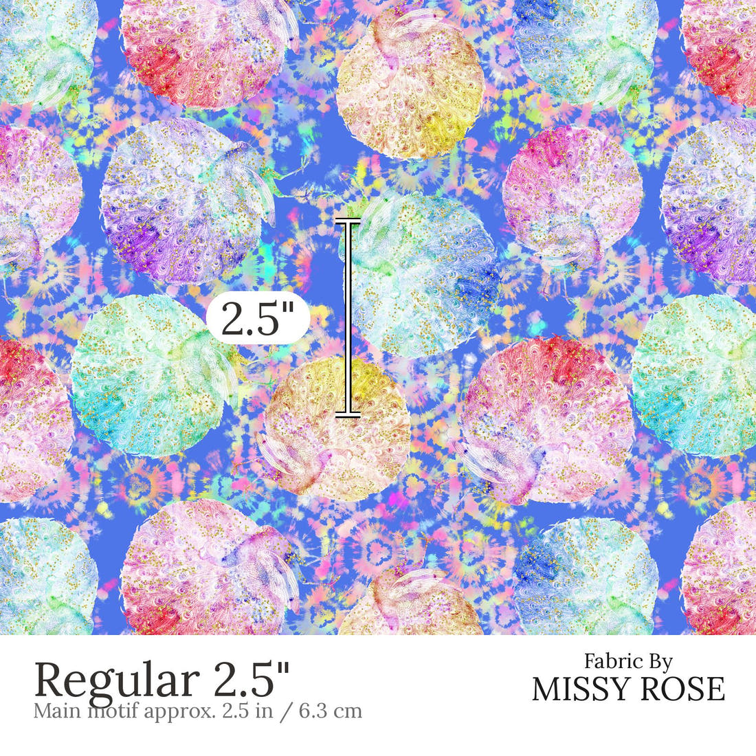Design 877 Peacock Fabric Regular 2.5 inch print scale guide | Fabric by Missy Rose