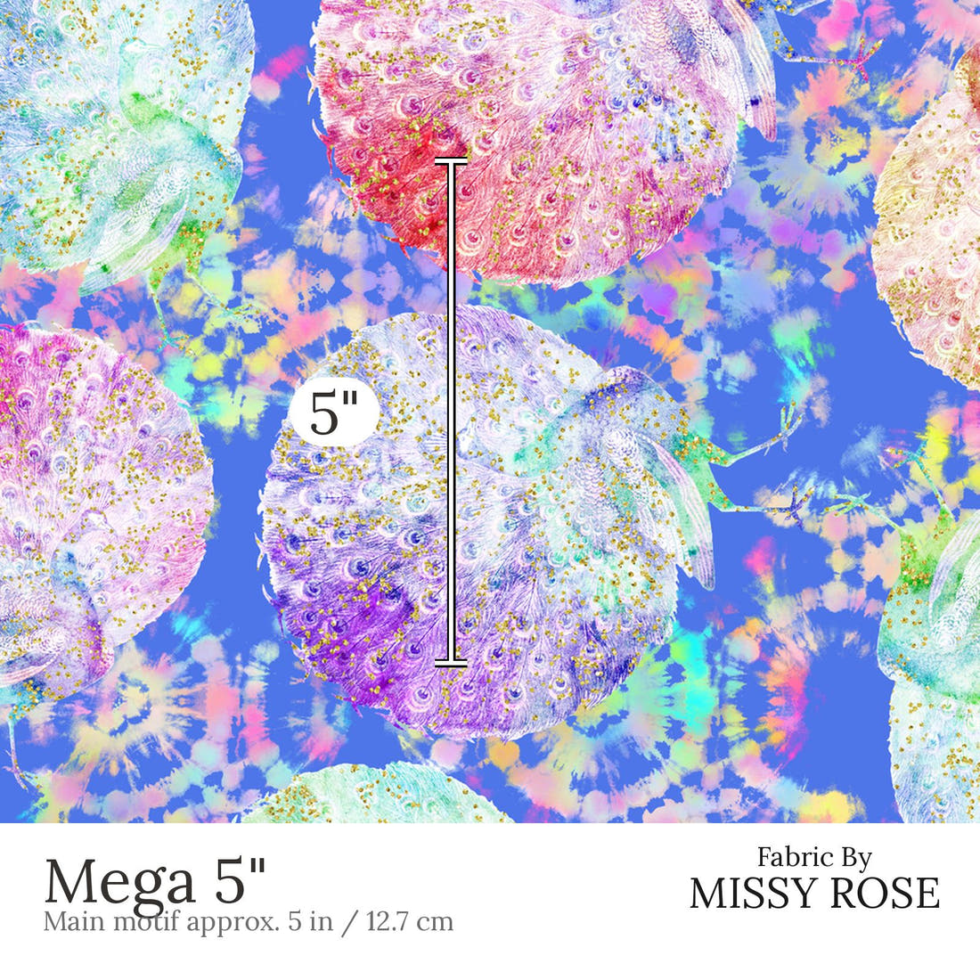 Design 877 Peacock Fabric Mega 5 inch print scale guide | Fabric by Missy Rose