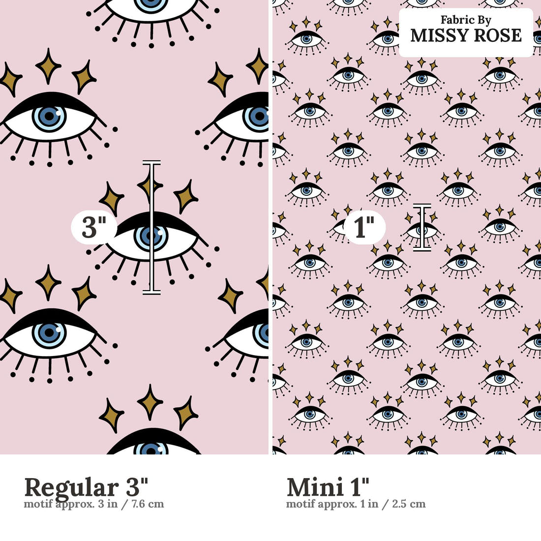 Design 878 Retro Eyes Fabric size comparison - print scale | Fabric by Missy Rose