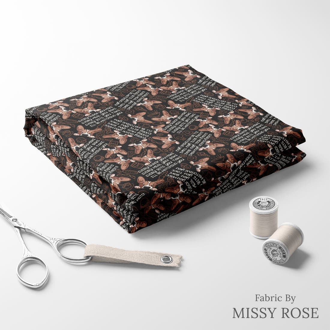 Design 879 Snack Fabric folded fabric stack with matching thread – pre-order fabric Australia | Fabric by Missy Rose