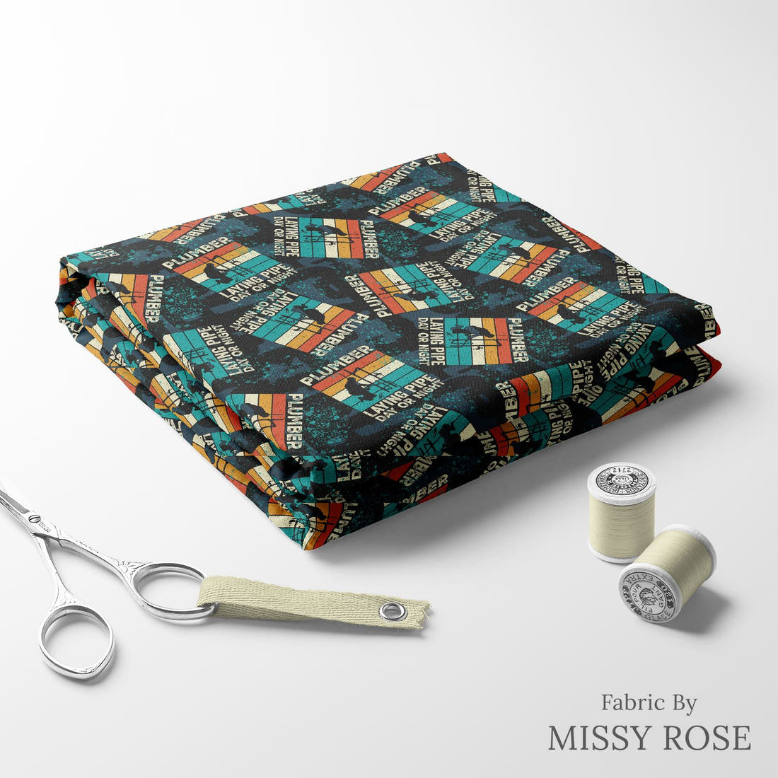 Design 88 Plumber Fabric folded fabric stack with matching thread – pre-order fabric Australia | Fabric by Missy Rose