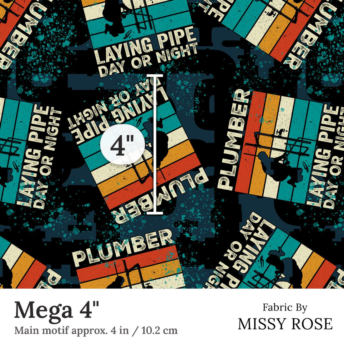 Design 88 Plumber Fabric Mega 4 inch print scale guide | Fabric by Missy Rose
