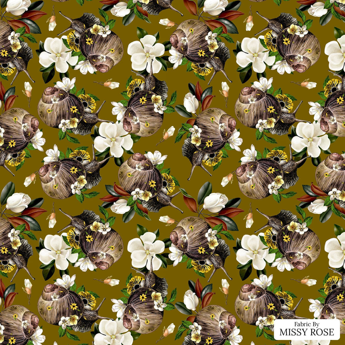 Design 880 Snail Fabric - flat view of the print, zoom in for detail | Fabric by Missy Rose