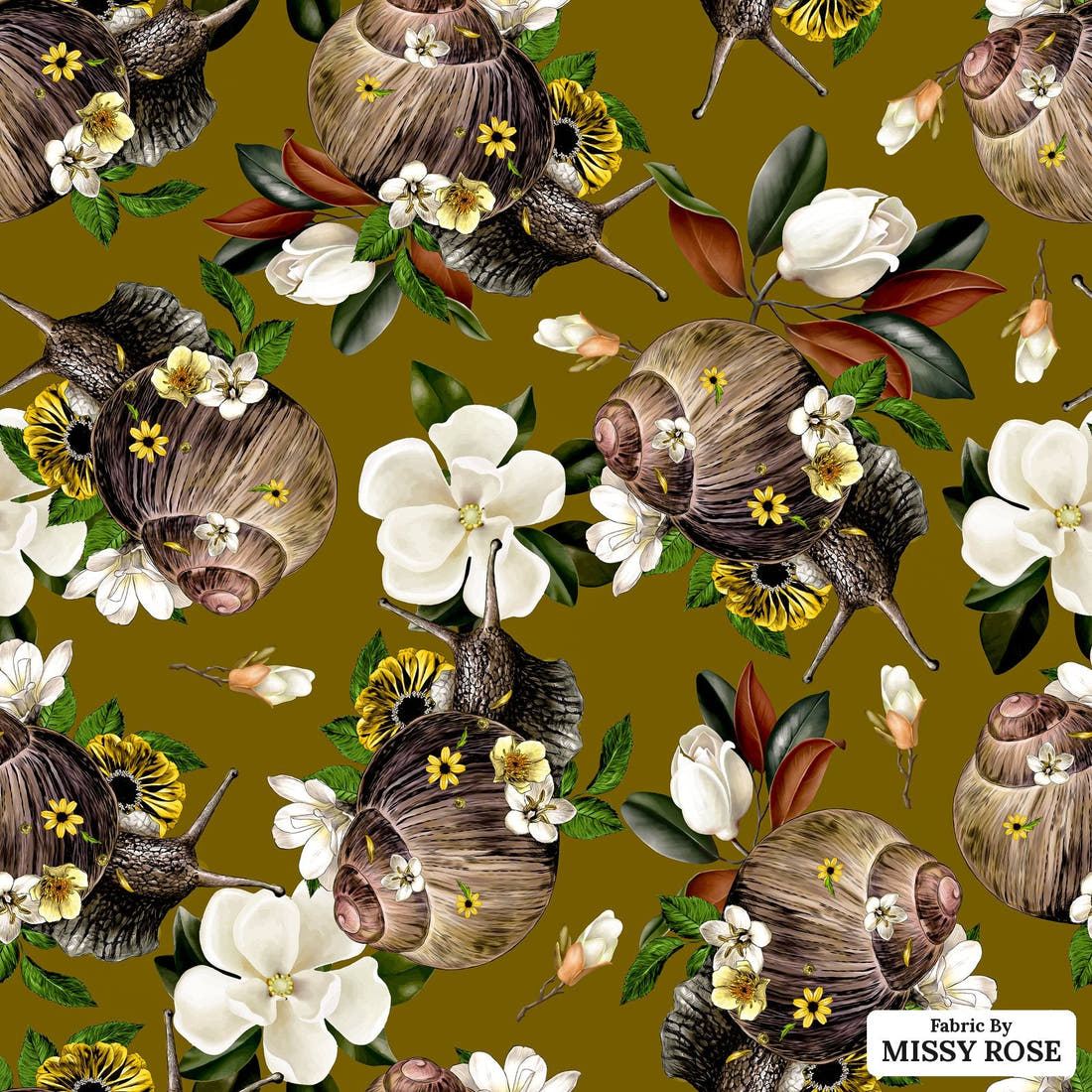 Design 880 Snail Fabric - flat view of the print, zoom in for detail | Fabric by Missy Rose
