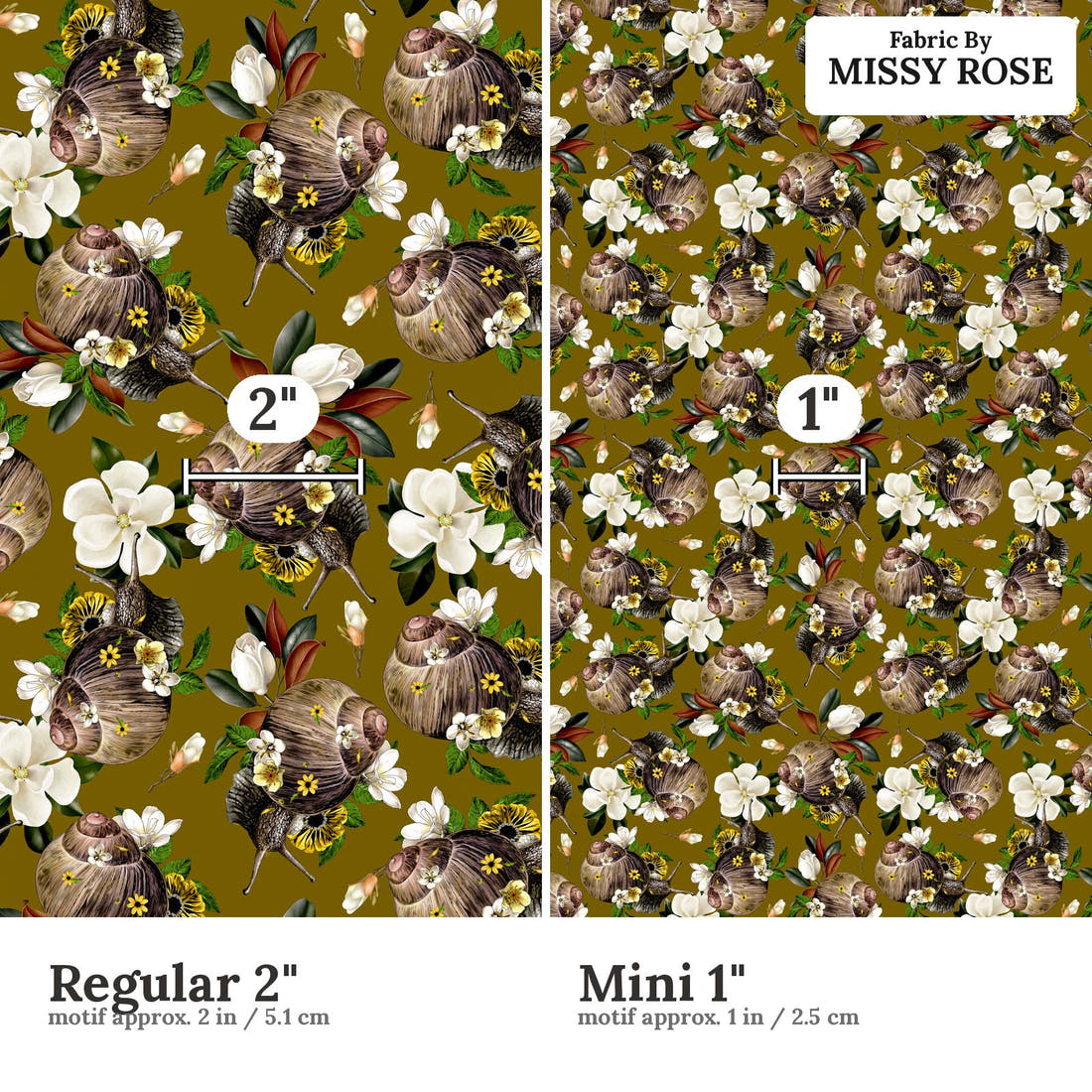 Design 880 Snail Fabric size comparison - print scale | Fabric by Missy Rose