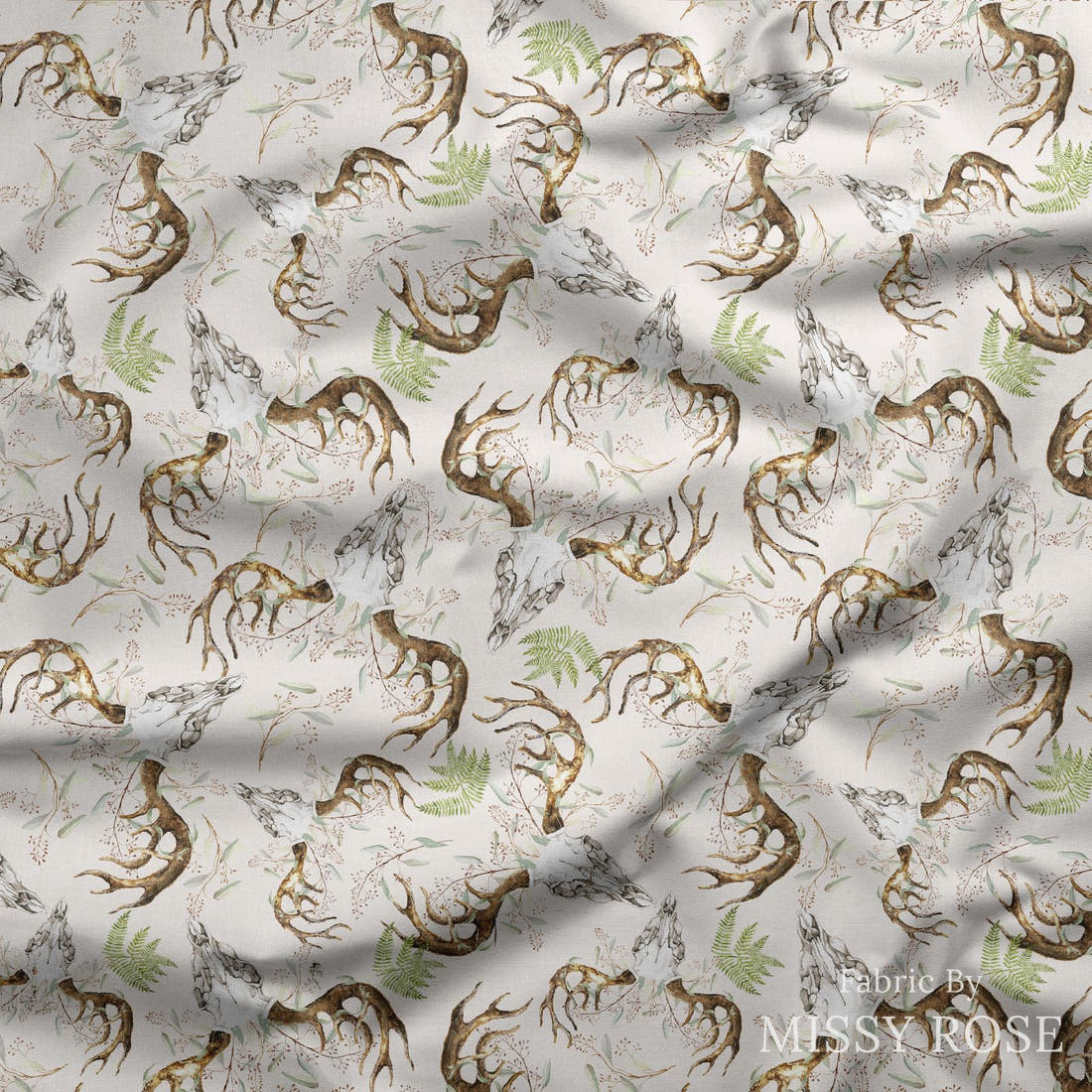 Design 881 Boho Skull Fabric draped fabric mockup – custom printed fabric by the metre | Fabric by Missy Rose
