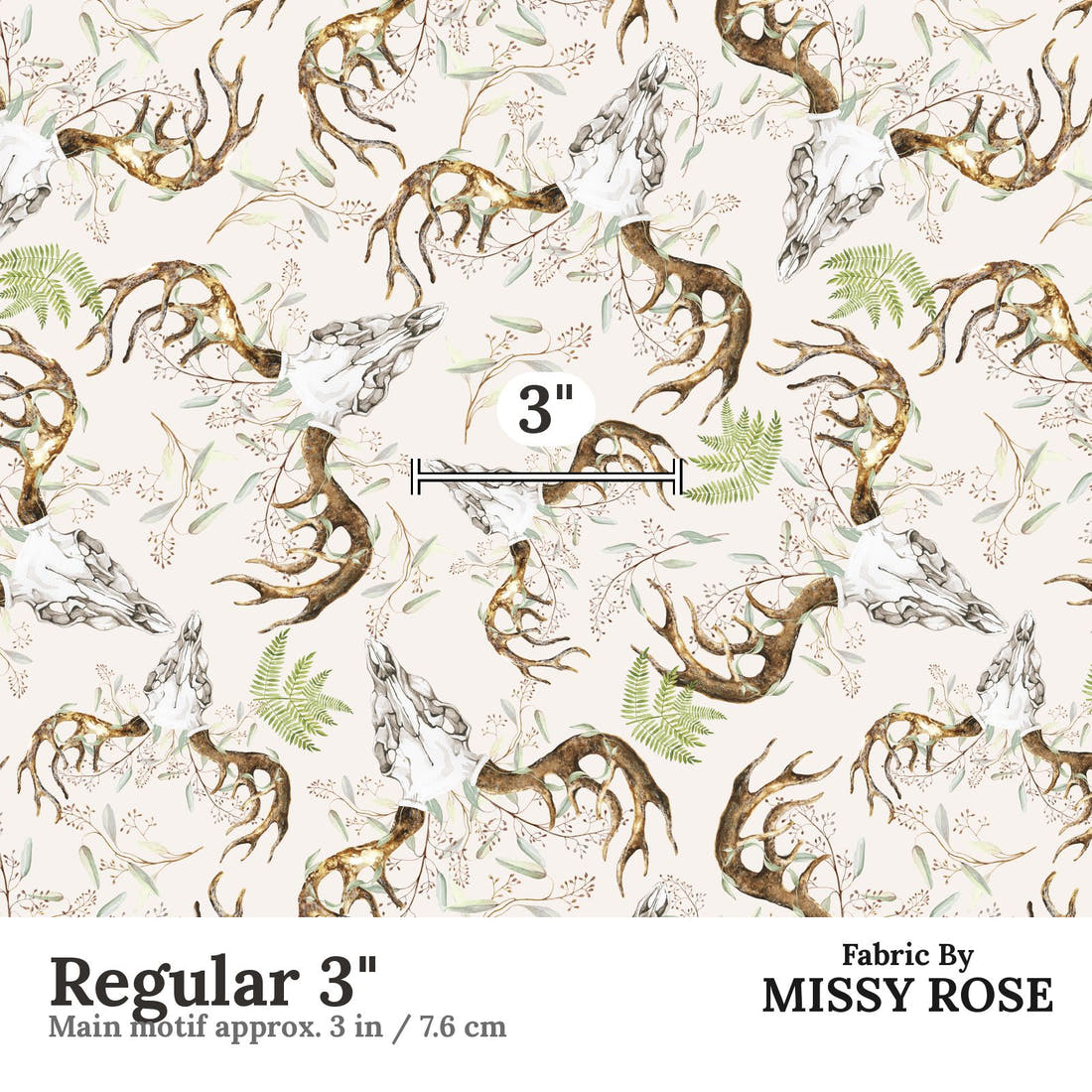 Design 881 Boho Skull Fabric Regular 3" - print scale | Fabric by Missy Rose