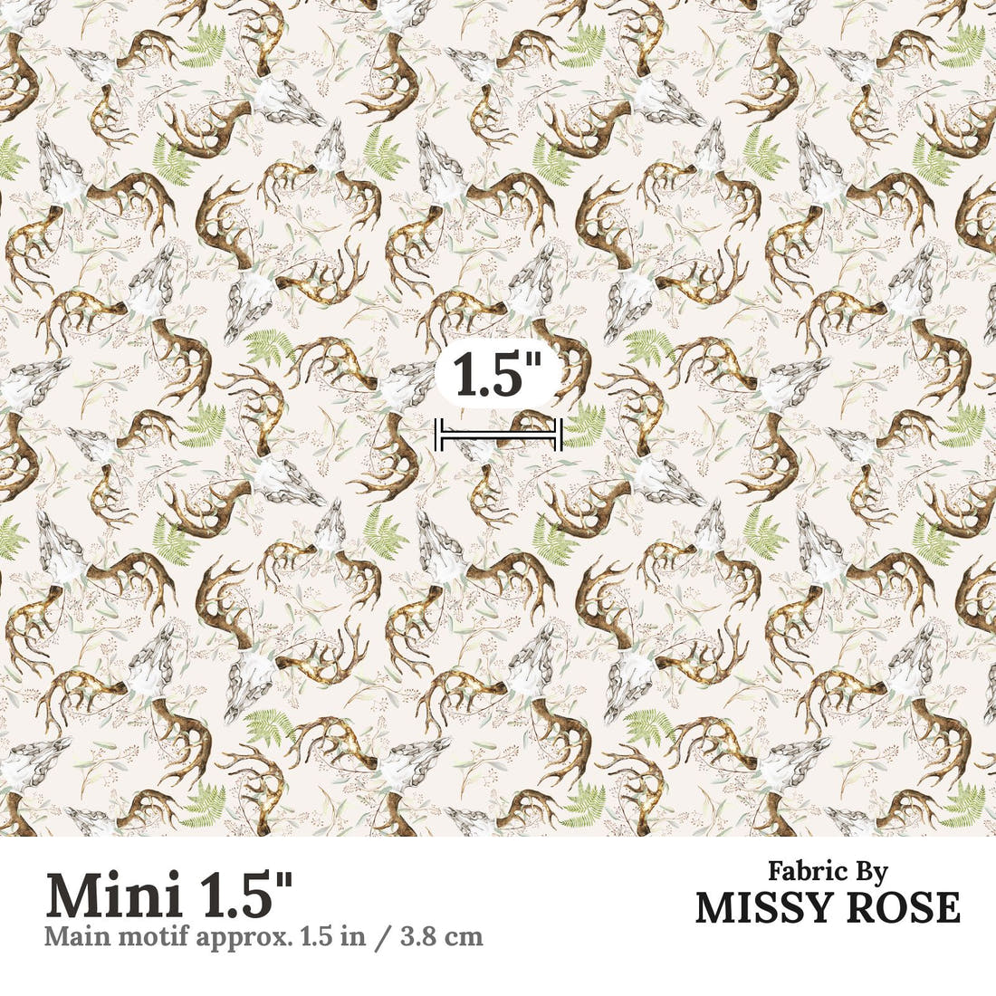 Design 881 Boho Skull Fabric Mini 1.5" - print scale | Fabric by Missy Rose