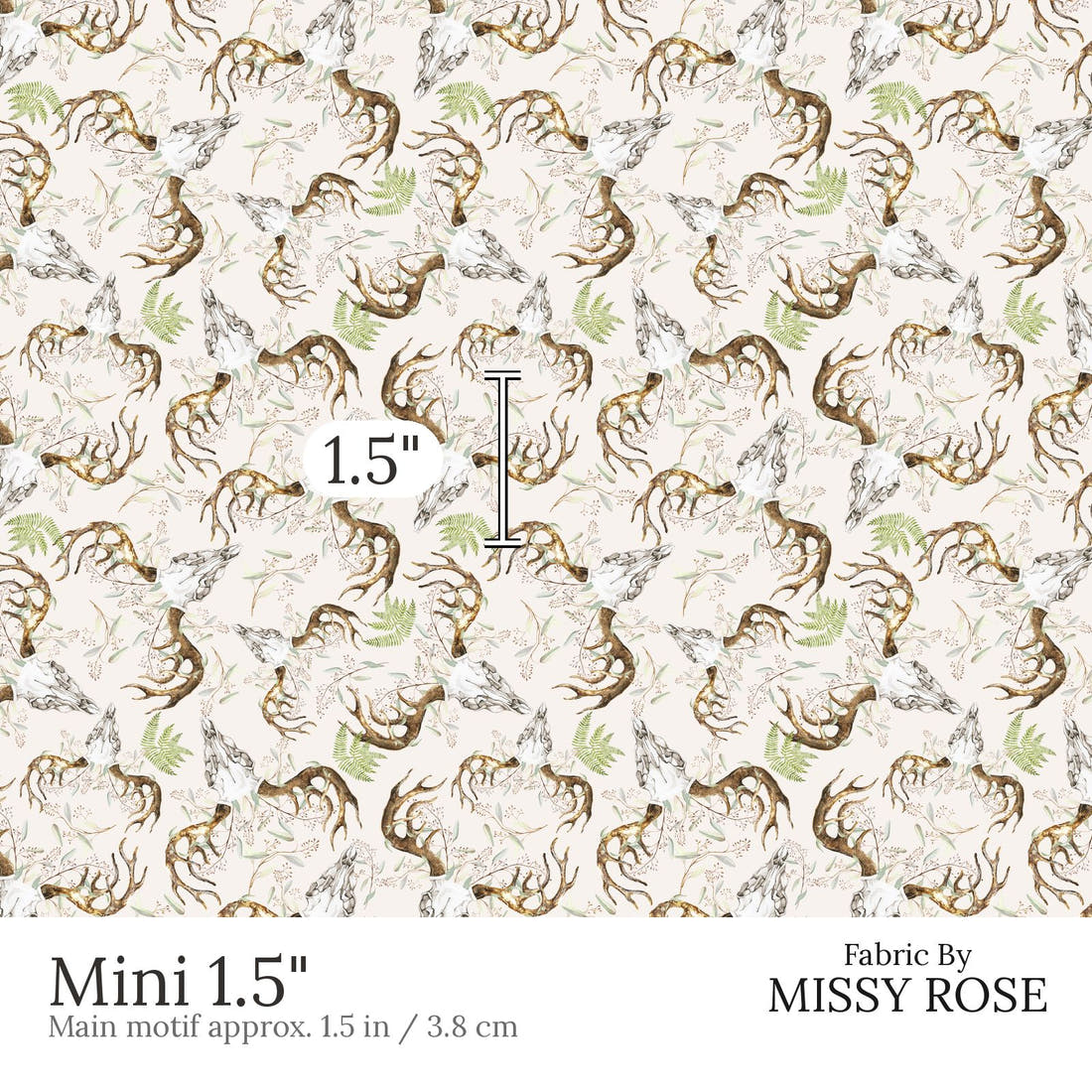 Design 881 Boho Skull Fabric Mini 1.5 inch print scale guide | Fabric by Missy Rose