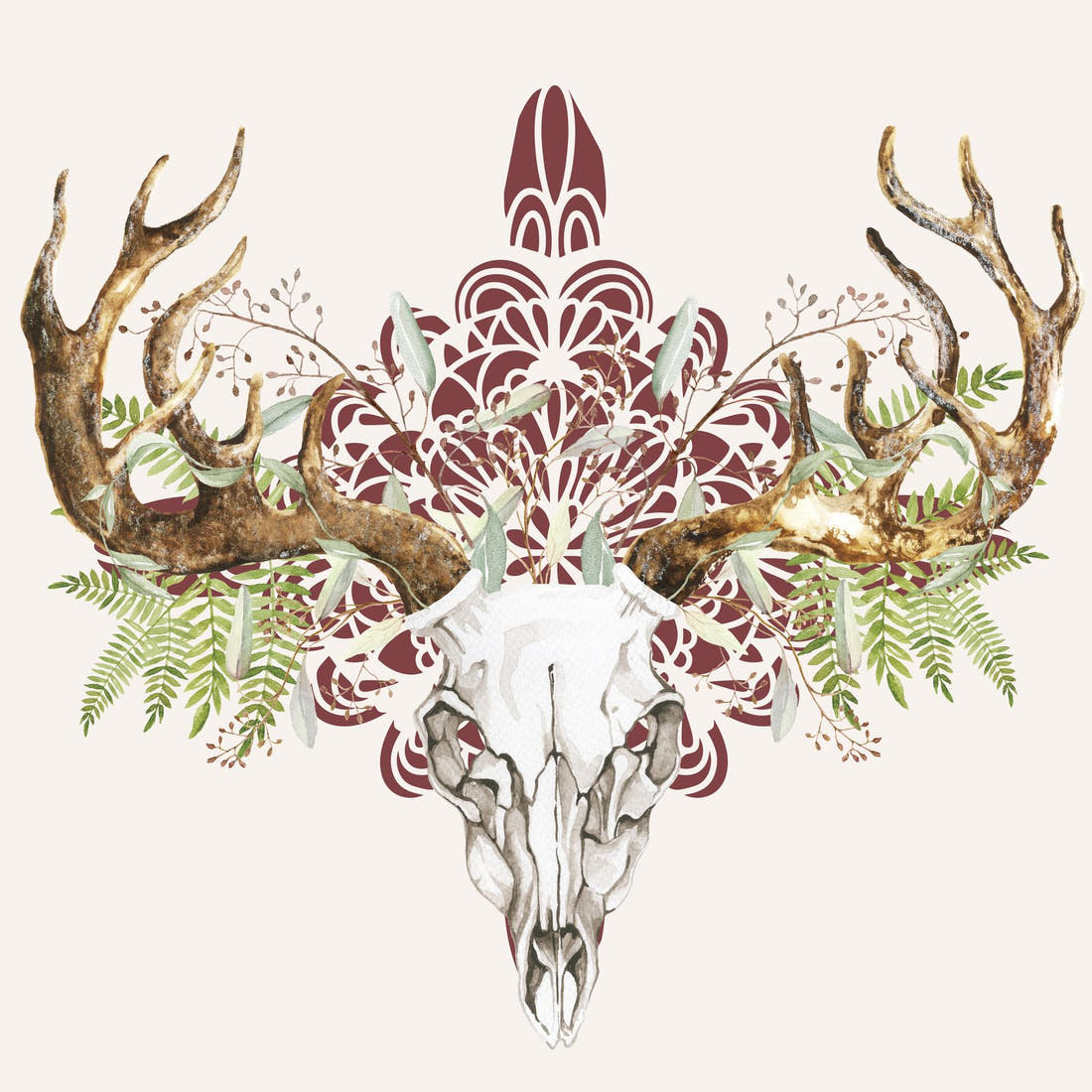 Design 881 Boho Skull Panel – full artwork close-up of the printed picture | Fabric by Missy Rose