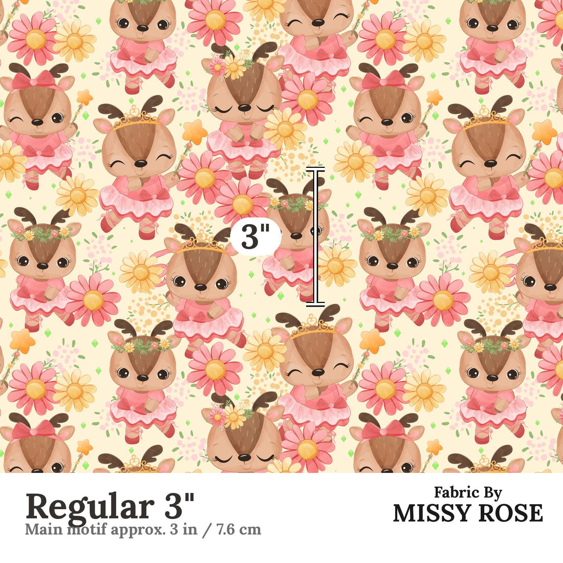 Design 882 Ballerina Deer Fabric Regular 3" - print scale | Fabric by Missy Rose