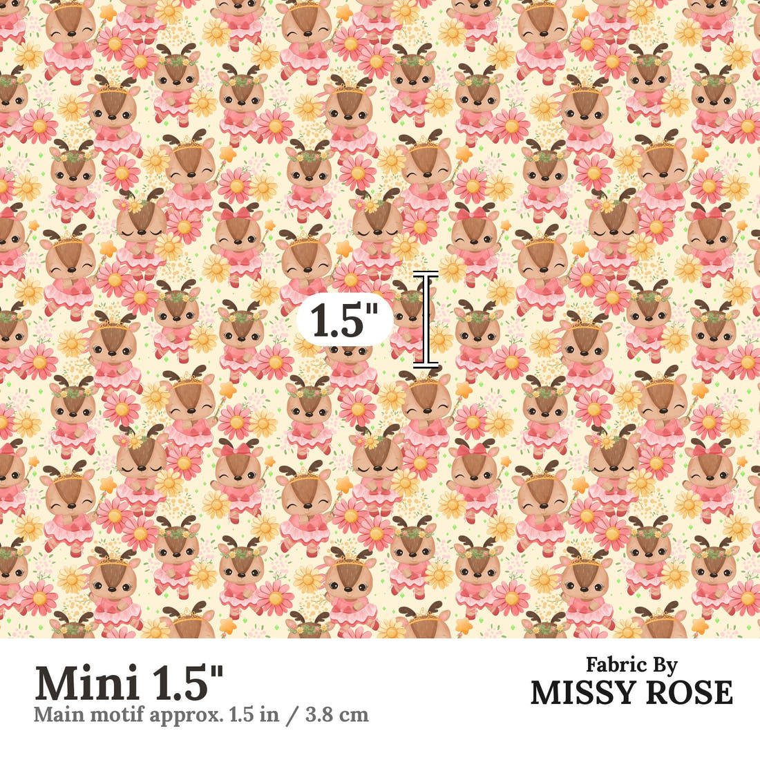 Design 882 Ballerina Deer Fabric Mini 1.5" - print scale | Fabric by Missy Rose