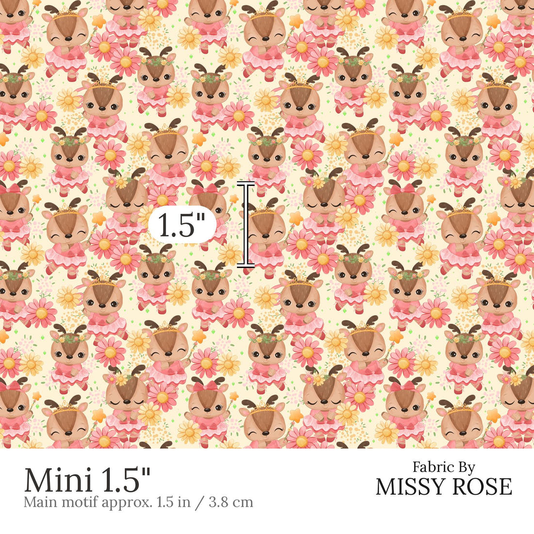 Design 882 Ballerina Deer Fabric Mini 1.5 inch print scale guide | Fabric by Missy Rose