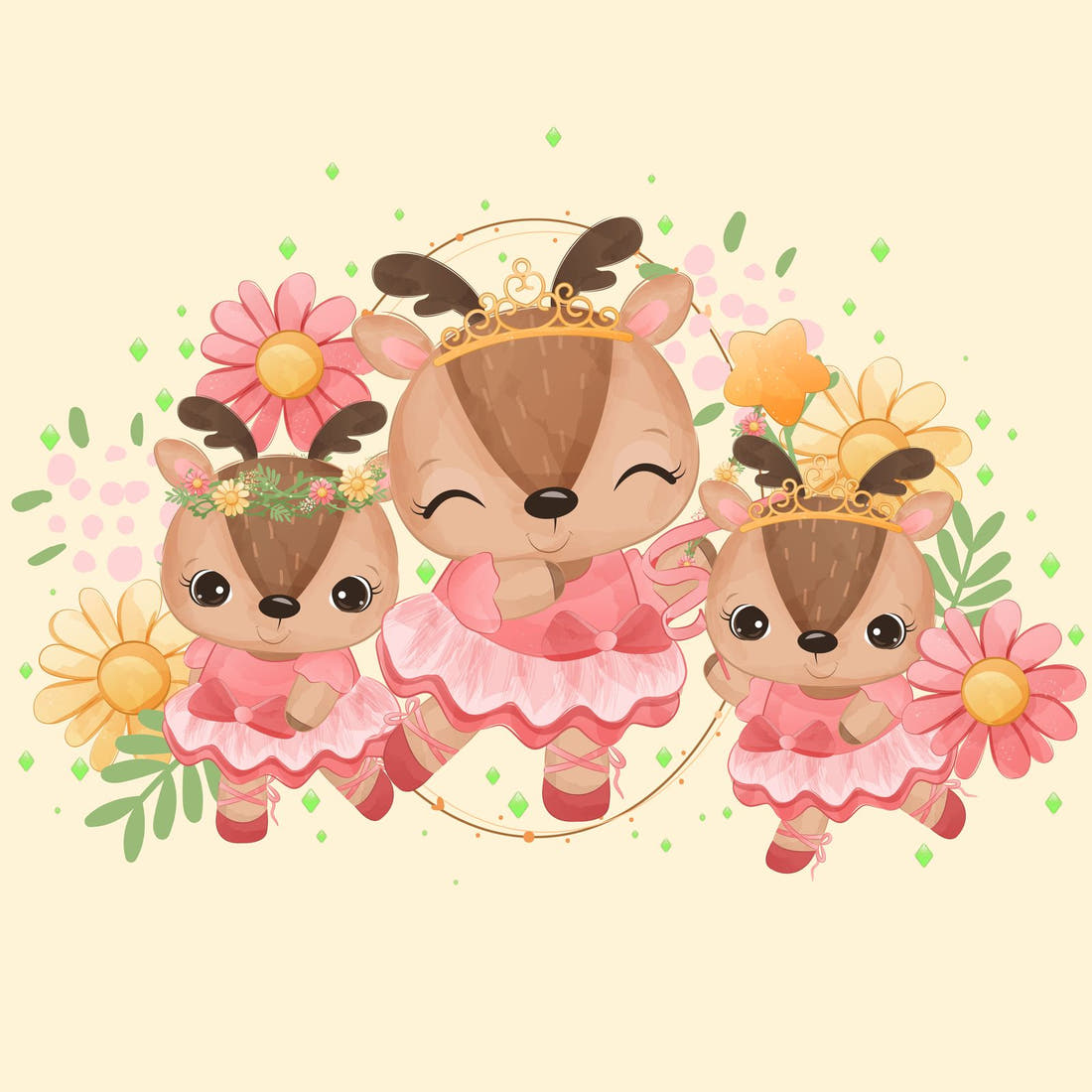 Design 882 Ballerina Deer Panel – full artwork close-up of the printed picture | Fabric by Missy Rose