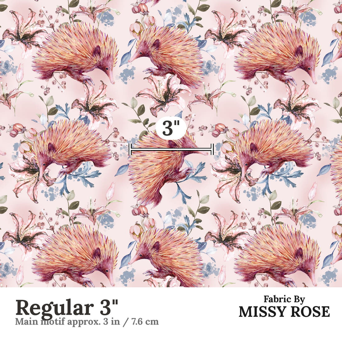 Design 884 Echidna Fabric Regular 3" - print scale | Fabric by Missy Rose