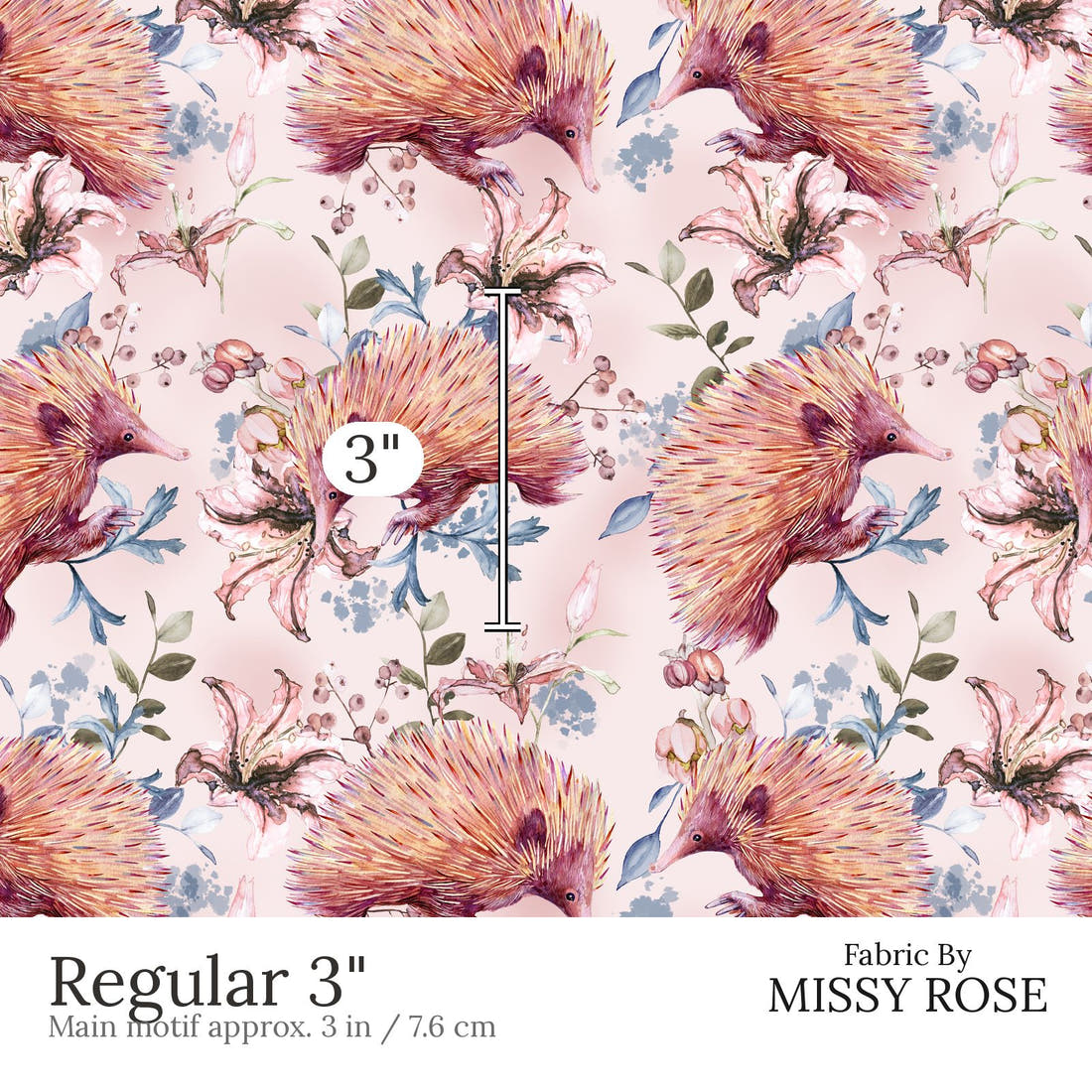 Design 884 Echidna Fabric Regular 3 inch print scale guide | Fabric by Missy Rose