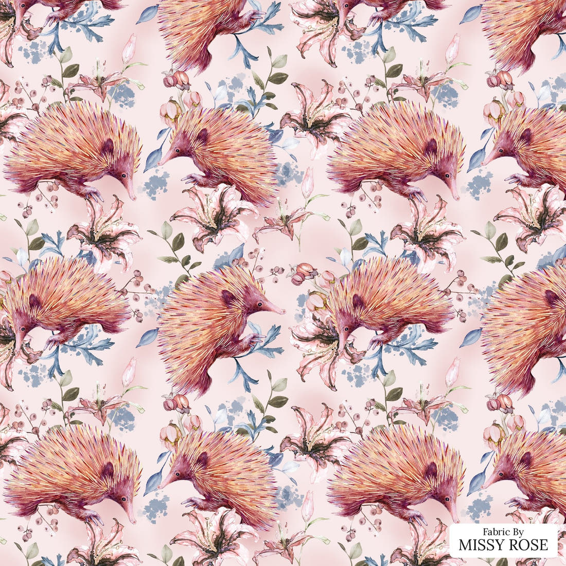 Design 884 Echidna Fabric - flat view of the print, zoom in for detail | Fabric by Missy Rose