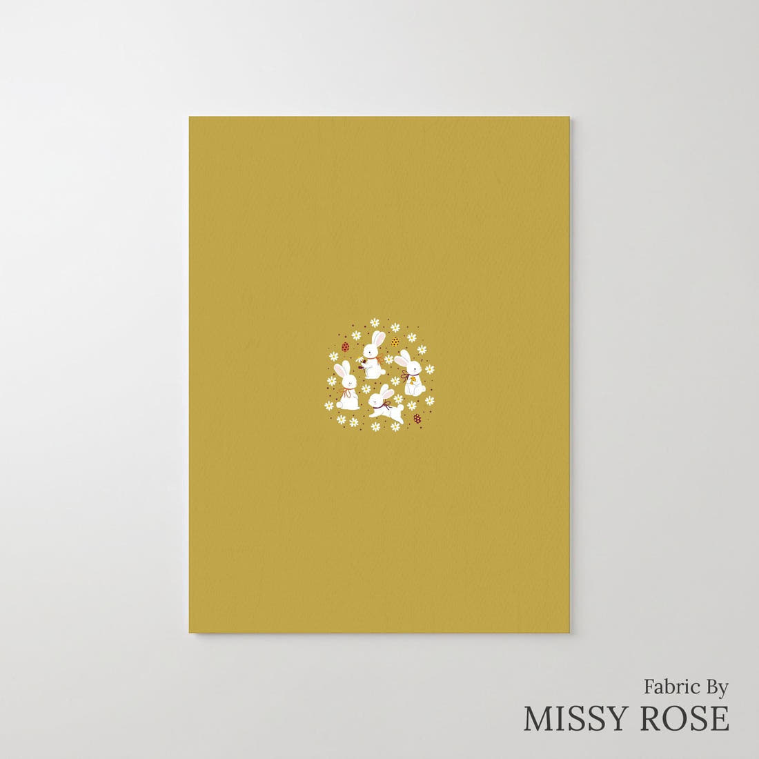 Design 885 Mustard Bunny Panel – printed fabric panel with centred picture, custom printed to order | Fabric by Missy Rose