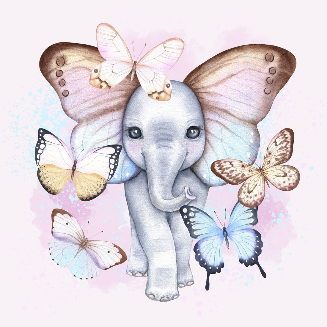 Design 886 Butterfly Elephant Panel – full artwork close-up of the printed picture | Fabric by Missy Rose