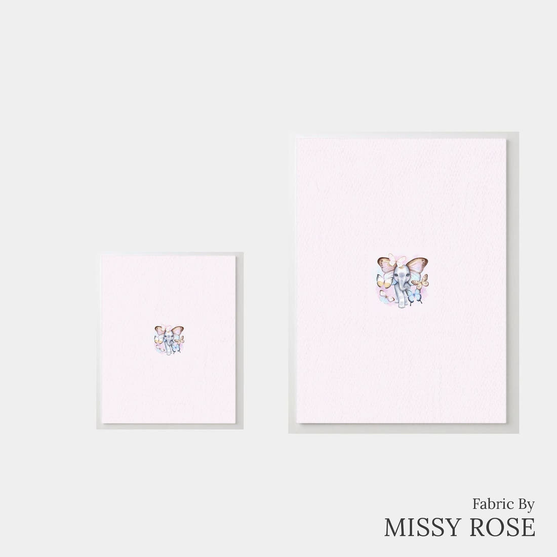 Design 886 Butterfly Elephant Panel – universal and adult panel sizes side by side | Fabric by Missy Rose