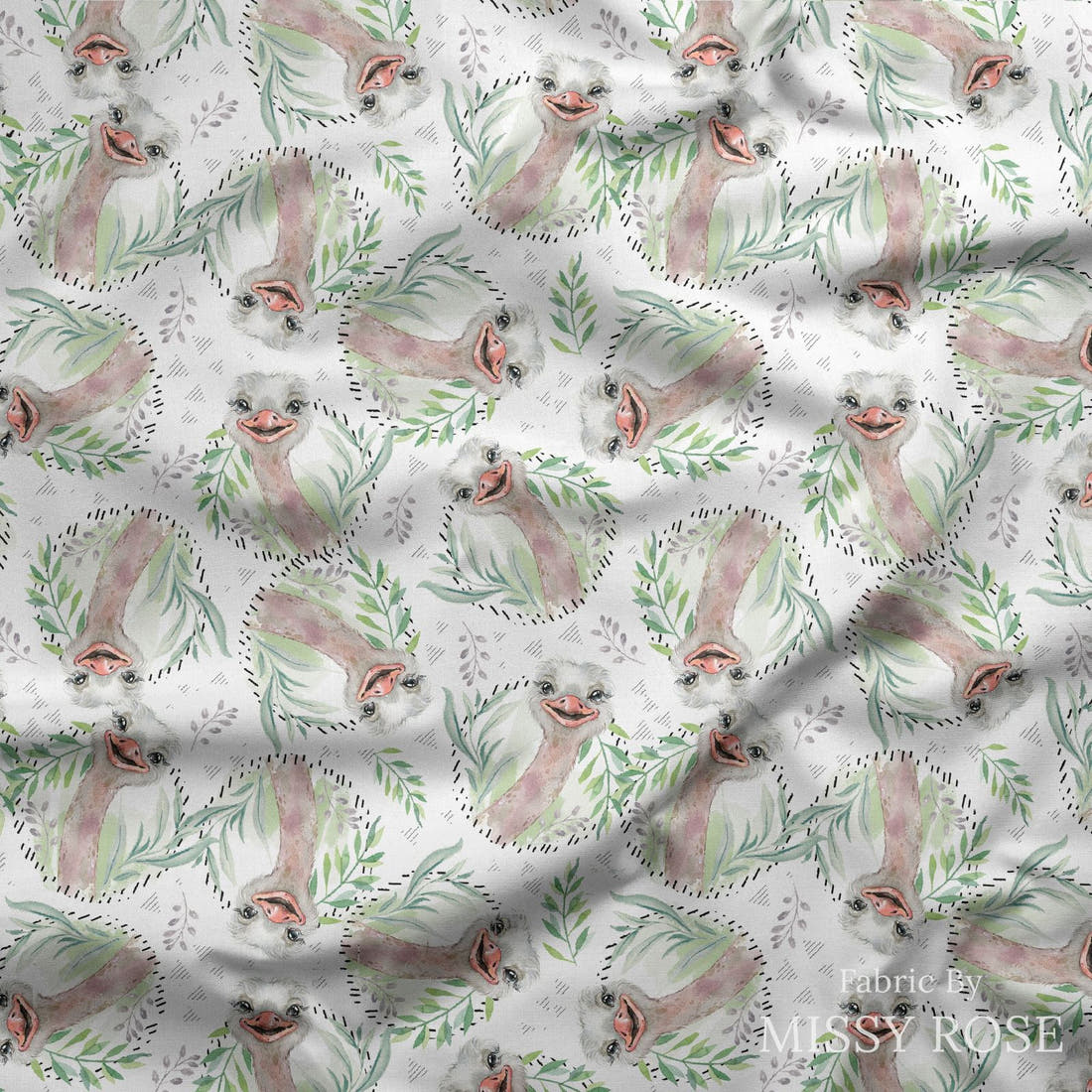 Design 887 Emu Fabric draped fabric mockup – custom printed fabric by the metre | Fabric by Missy Rose