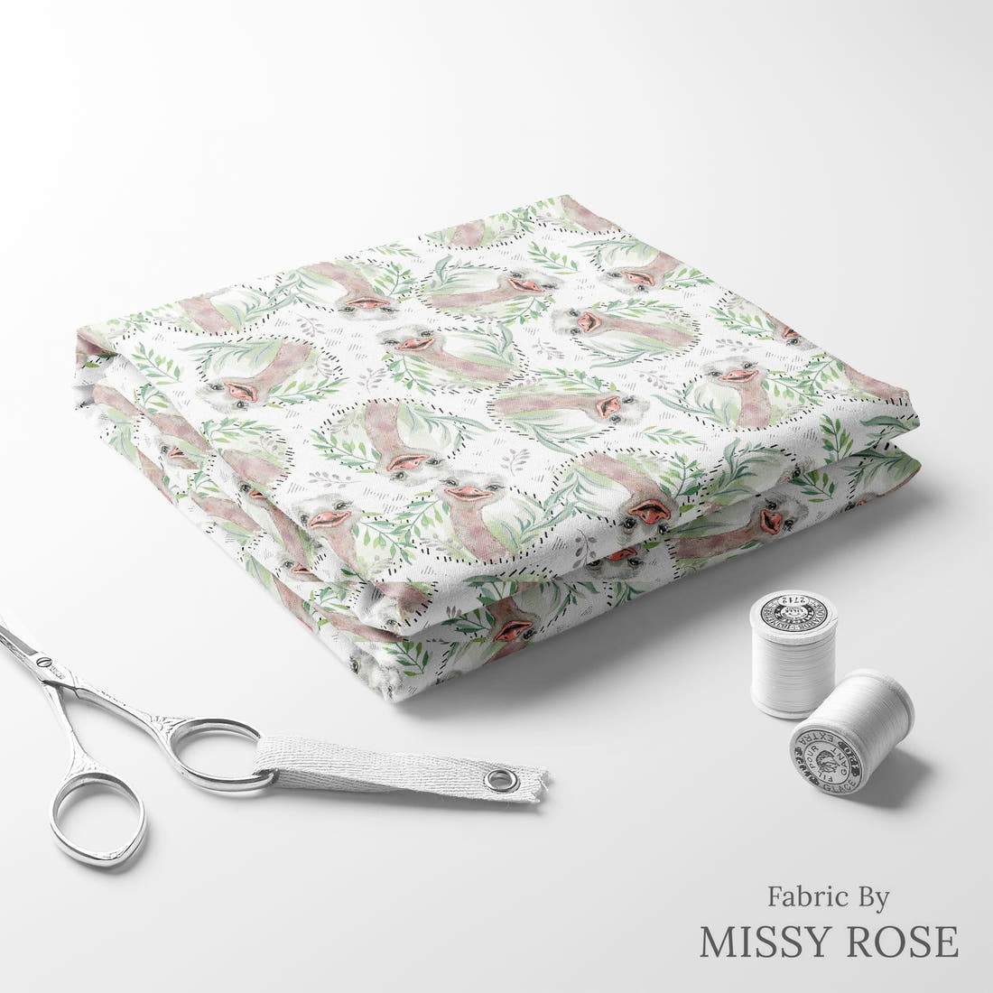 Design 887 Emu Fabric folded fabric stack with matching thread – pre-order fabric Australia | Fabric by Missy Rose