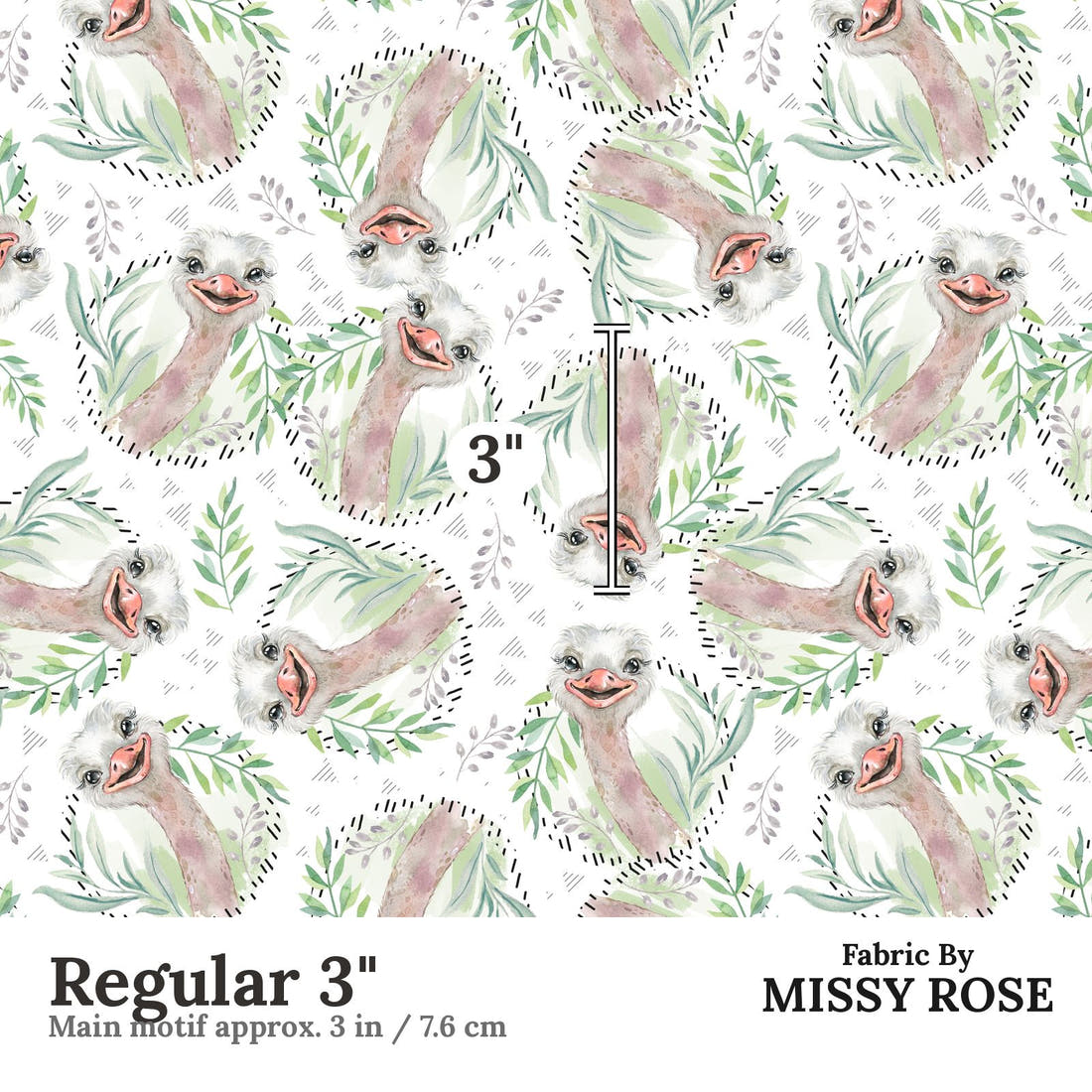 Design 887 Emu Fabric Regular 3" - print scale | Fabric by Missy Rose