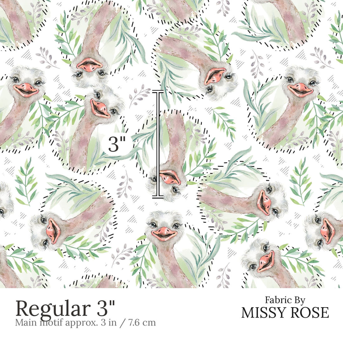 Design 887 Emu Fabric Regular 3 inch print scale guide | Fabric by Missy Rose