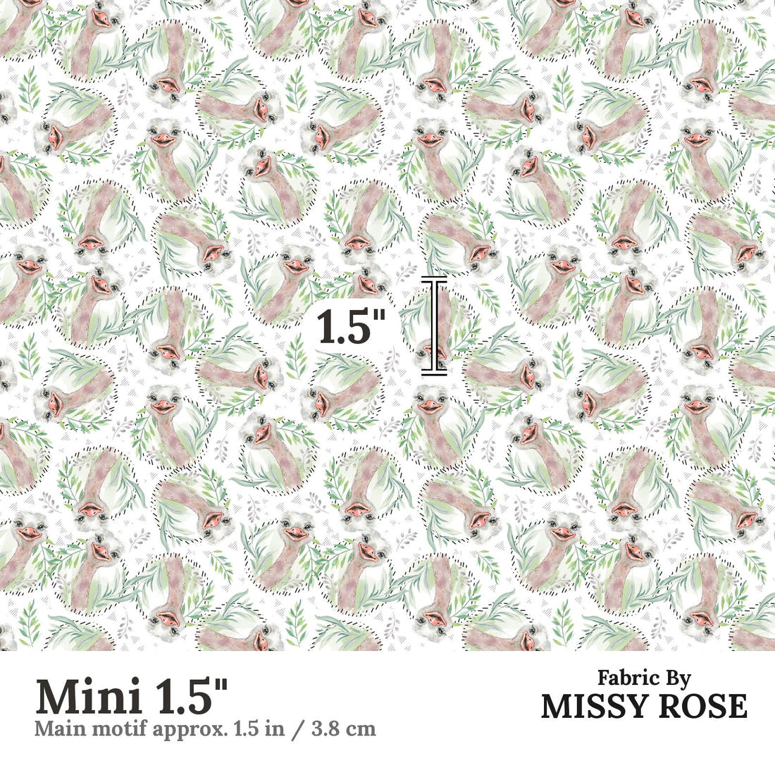 Design 887 Emu Fabric Mini 1.5" - print scale | Fabric by Missy Rose