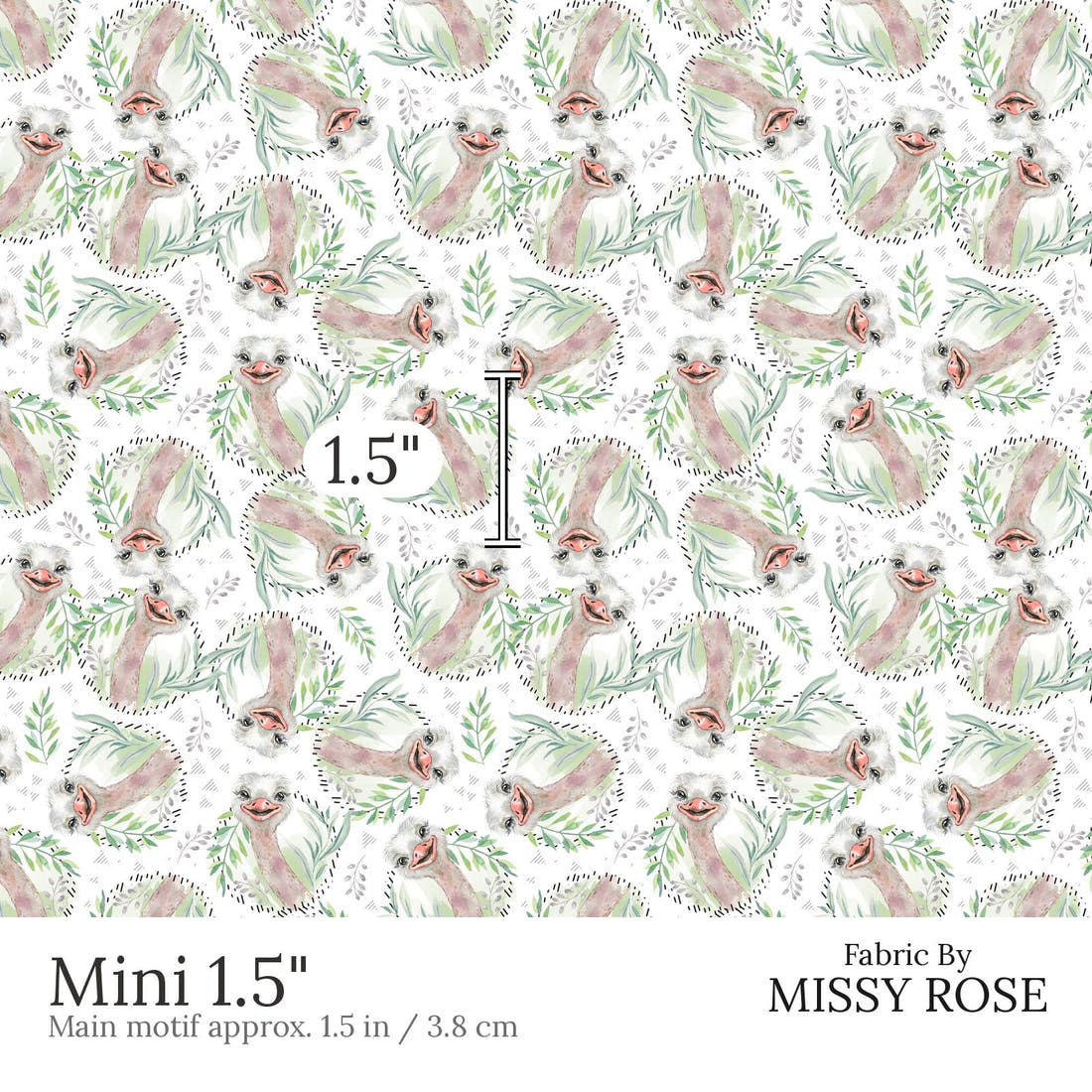 Design 887 Emu Fabric Mini 1.5 inch print scale guide | Fabric by Missy Rose