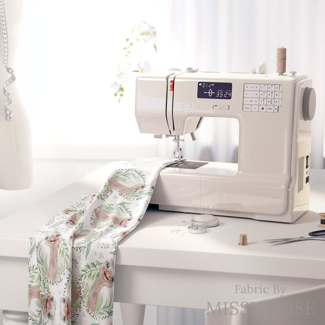 Design 887 Emu Fabric on a sewing machine – premium fabric for sewing projects | Fabric by Missy Rose