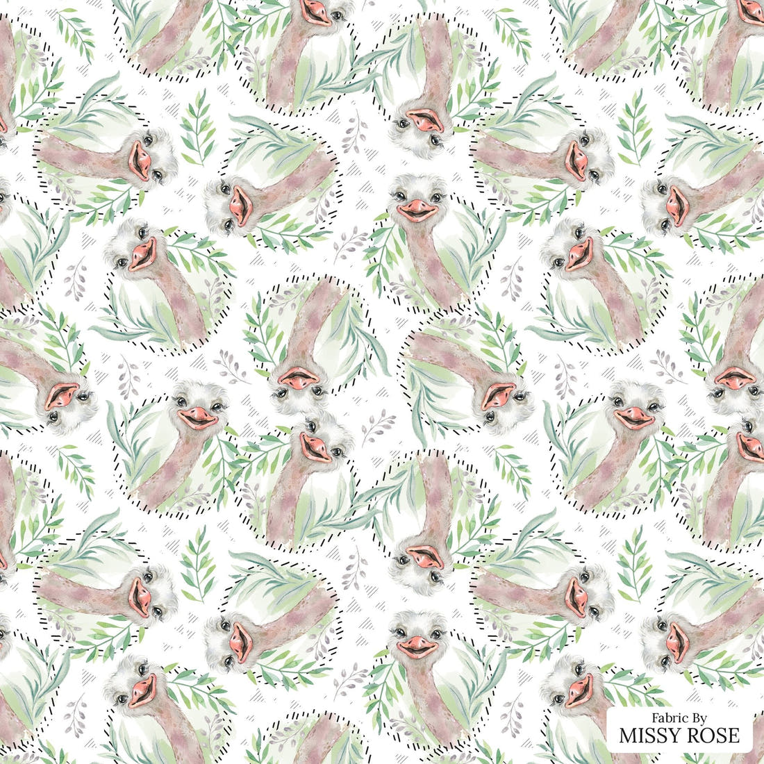 Design 887 Emu Fabric - flat view of the print, zoom in for detail | Fabric by Missy Rose