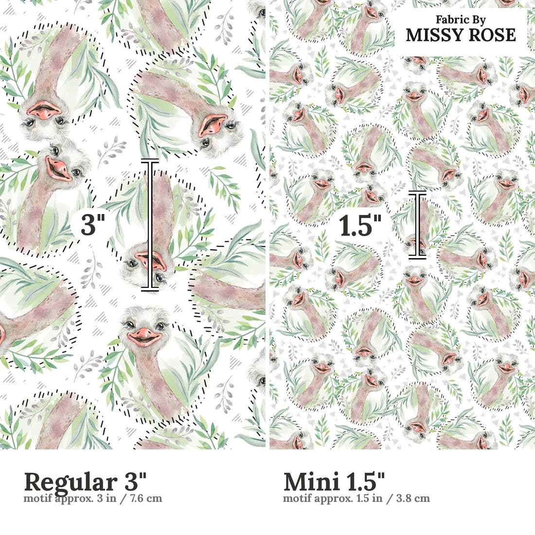 Design 887 Emu Fabric size comparison - print scale | Fabric by Missy Rose