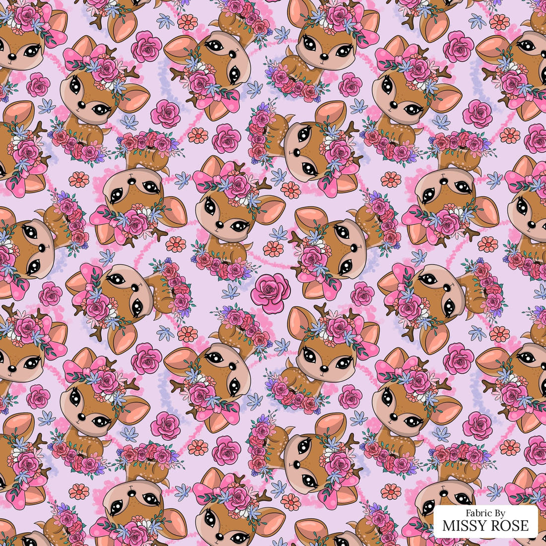 Design 888 Purple Deer Fabric - flat view of the print, zoom in for detail | Fabric by Missy Rose